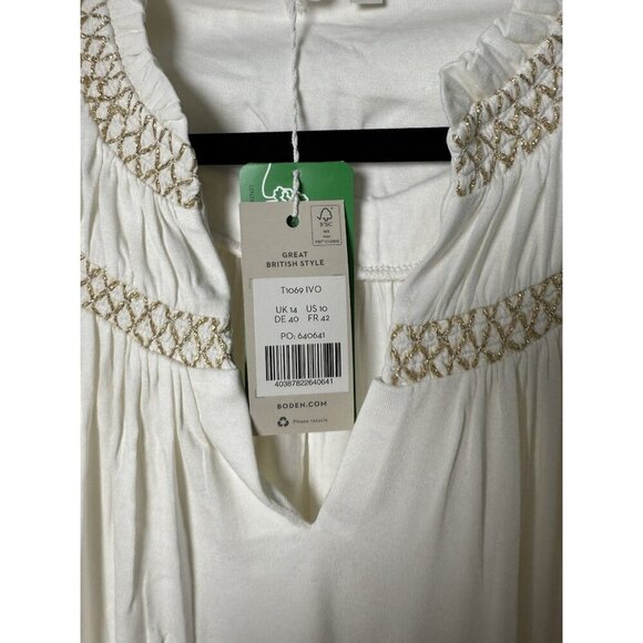 Boden Smocked Yoke Metallic Top Size IS 10 Ivory & Gold NWT T1069 IVO - Picture 7 of 12